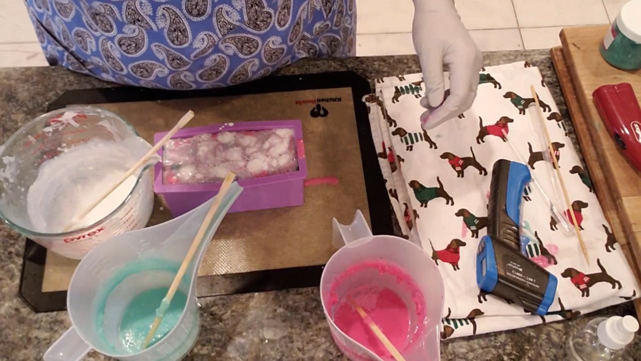 Top of the green, pink and white swirl soap