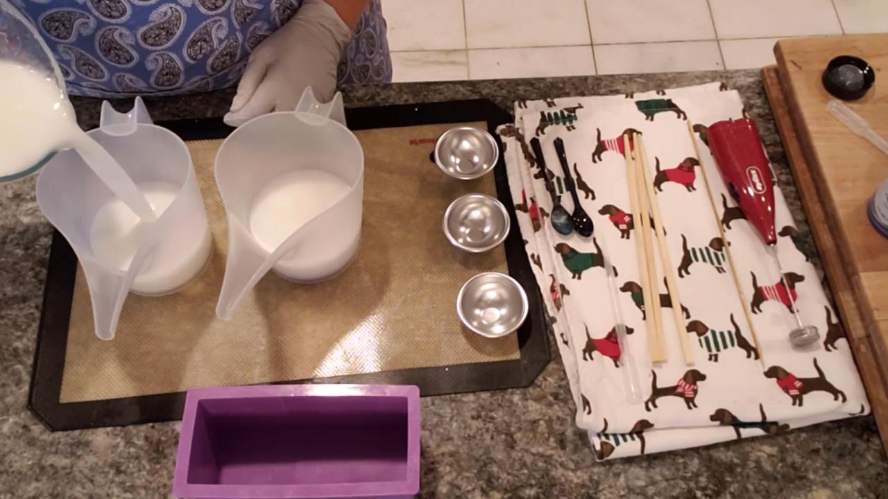 White soap split into three pour cups