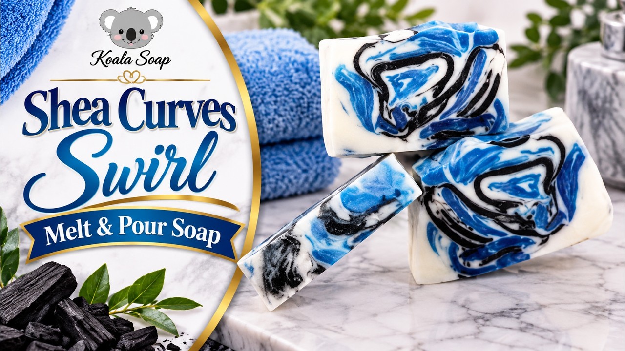 Activated Charcoal Swirl Melt and Pour Soap in Black, Blue and White