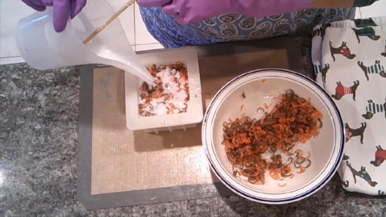 Square mold filled with confetti and white soap
