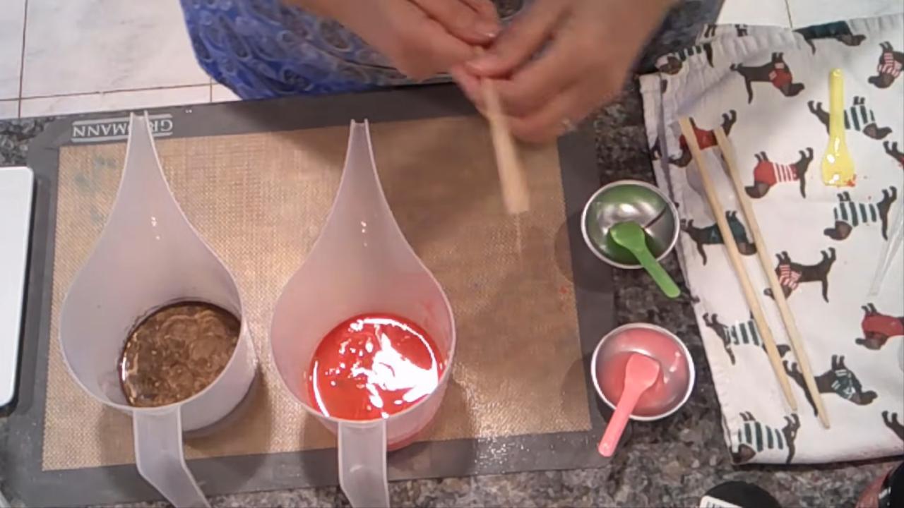 Red and brown colored clear melt and pour soap