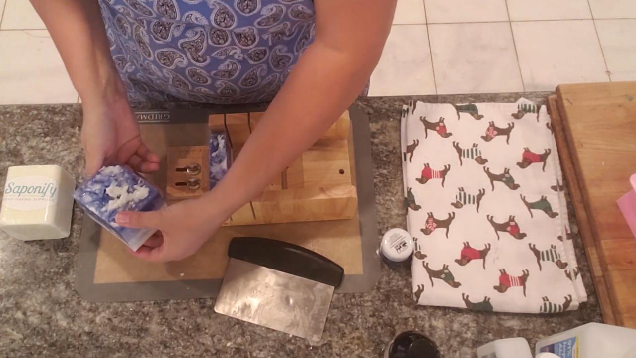 Cutting the avocado butter soap loaf