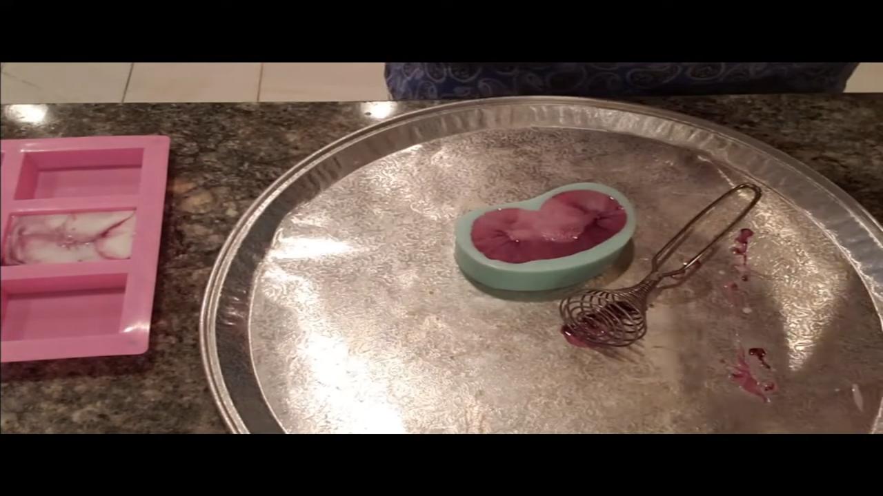 Cloud wave mold filled with black cherry swirl soap