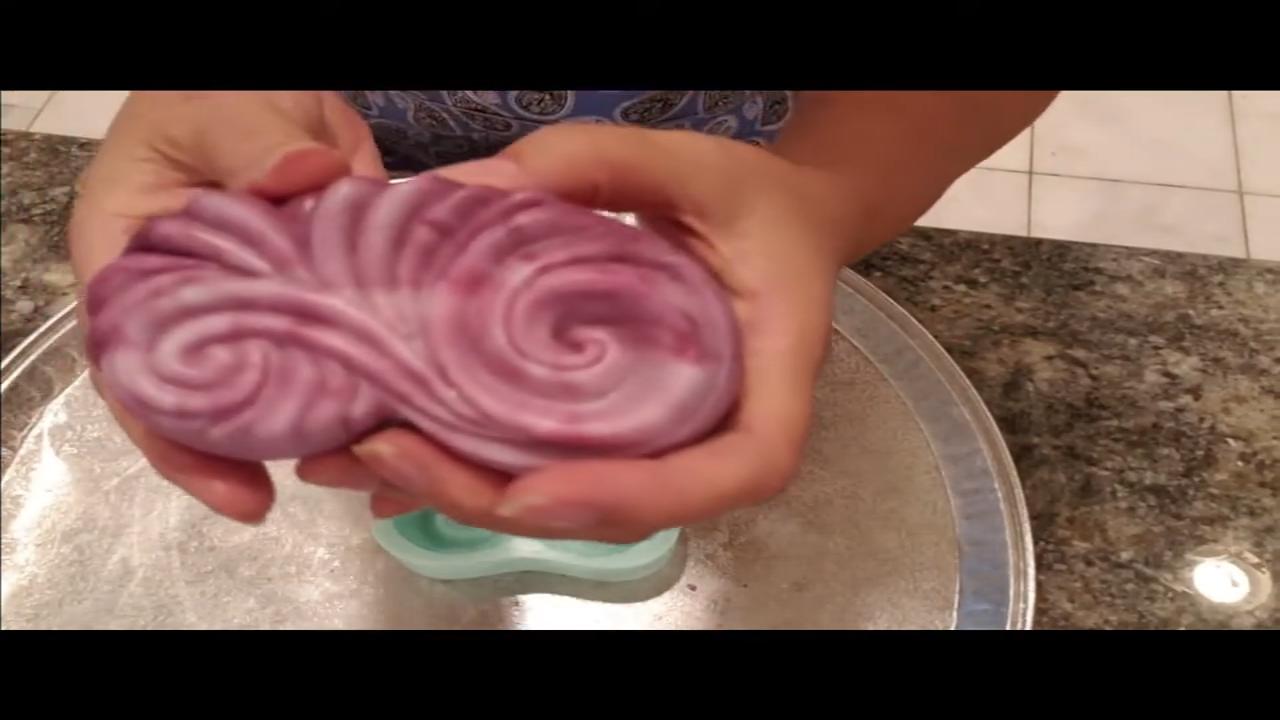 Finished black cherry cloud wave swirl soap