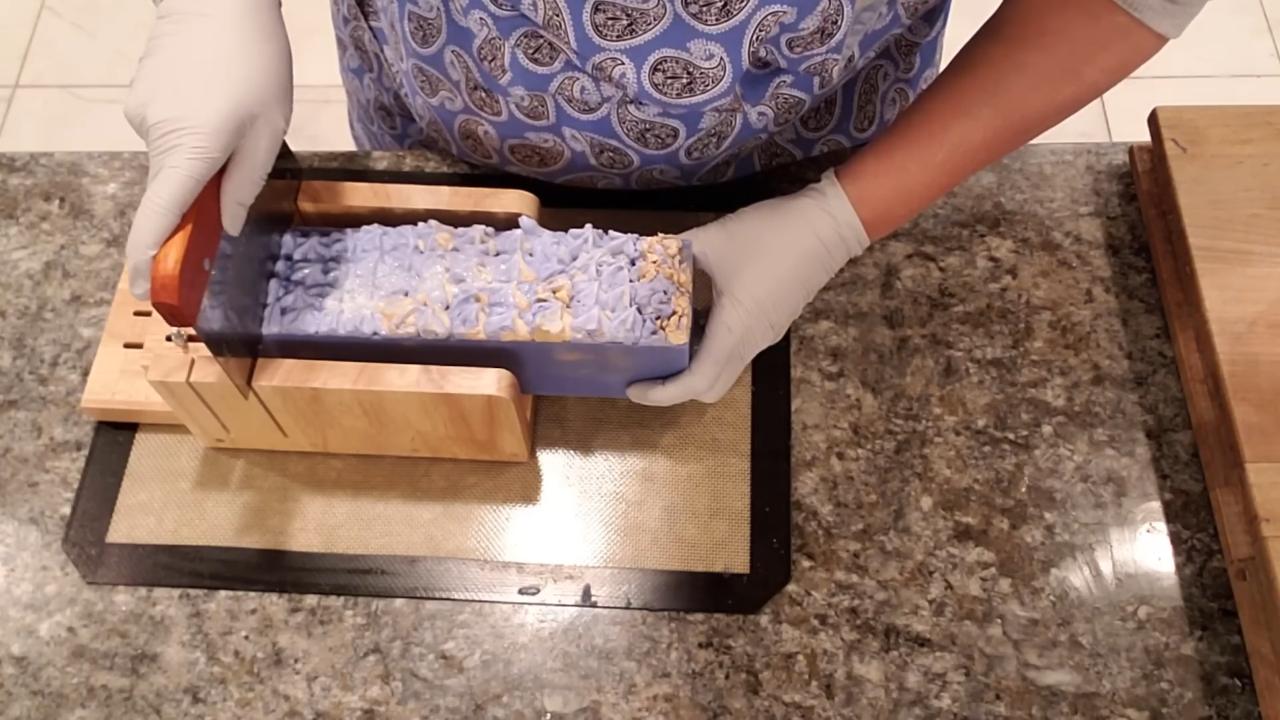 Cutting the frosted soap loaf