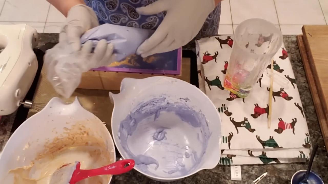 Whipped blue and gold soap frosting