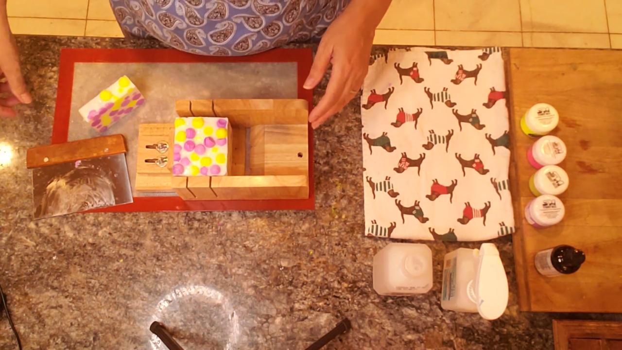 Cutting the Bubble Grape soap into bars