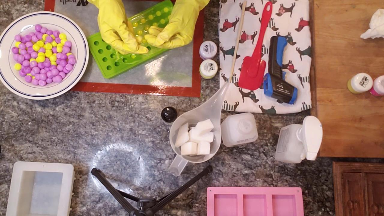 Unmolding neon yellow soap balls