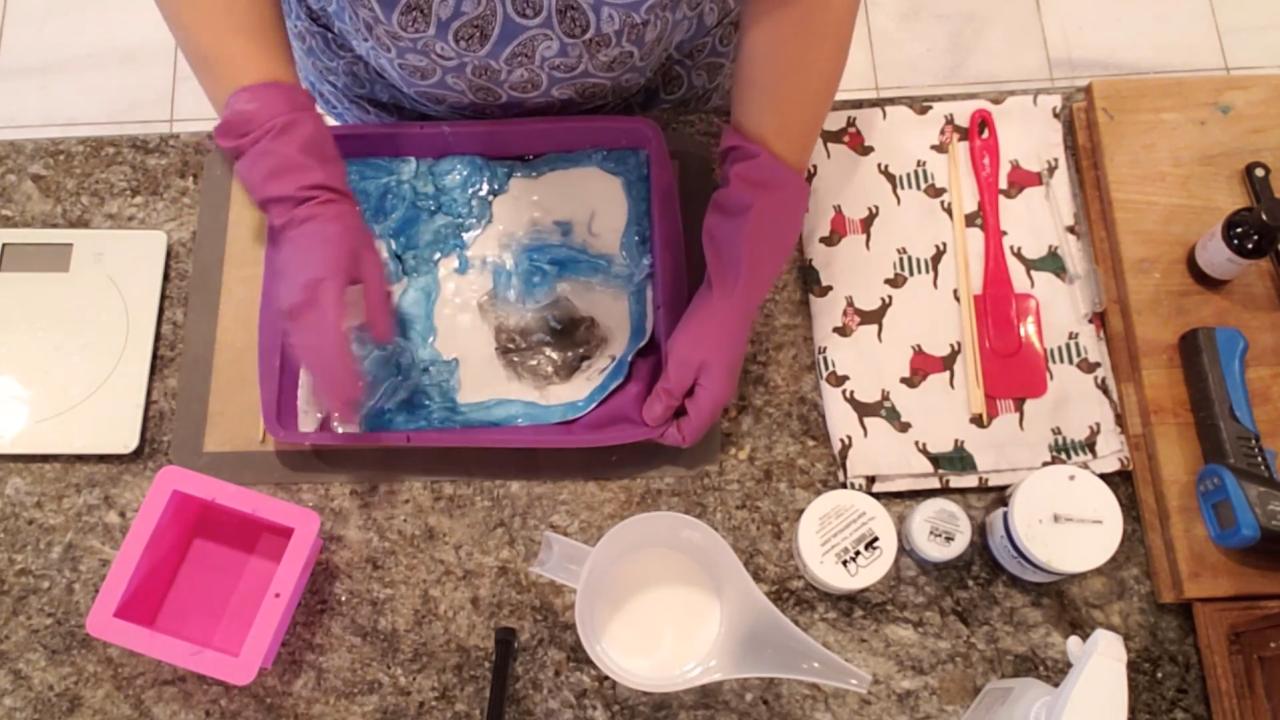 Black, white and blue layered soap slab