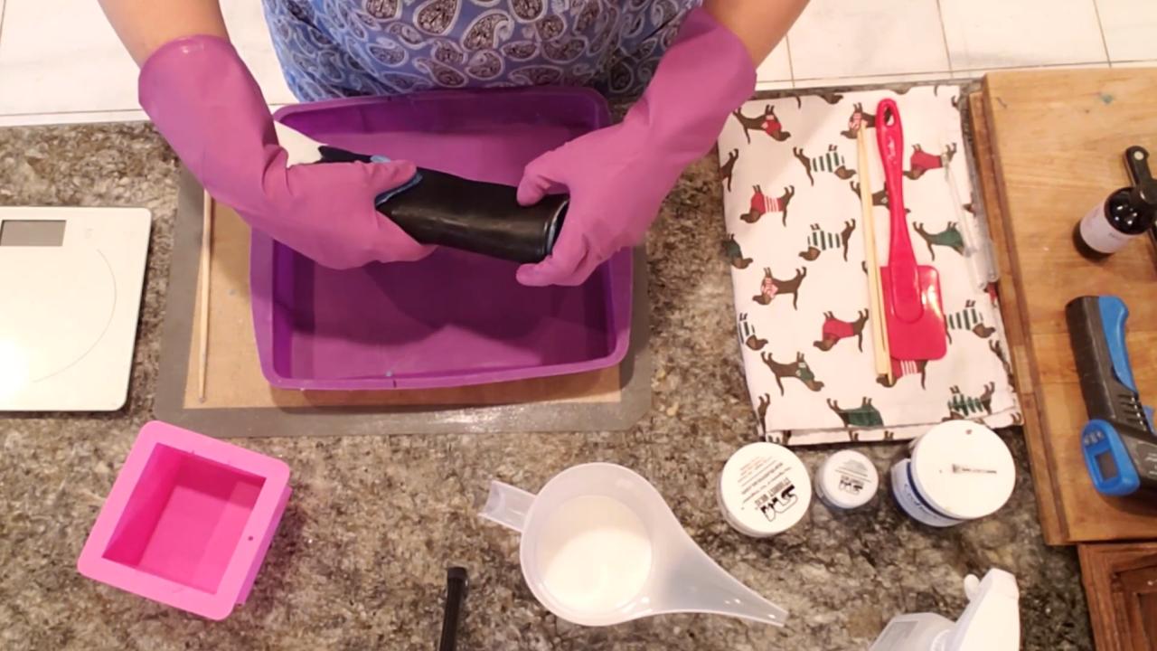 Rolling up the layered soap slab