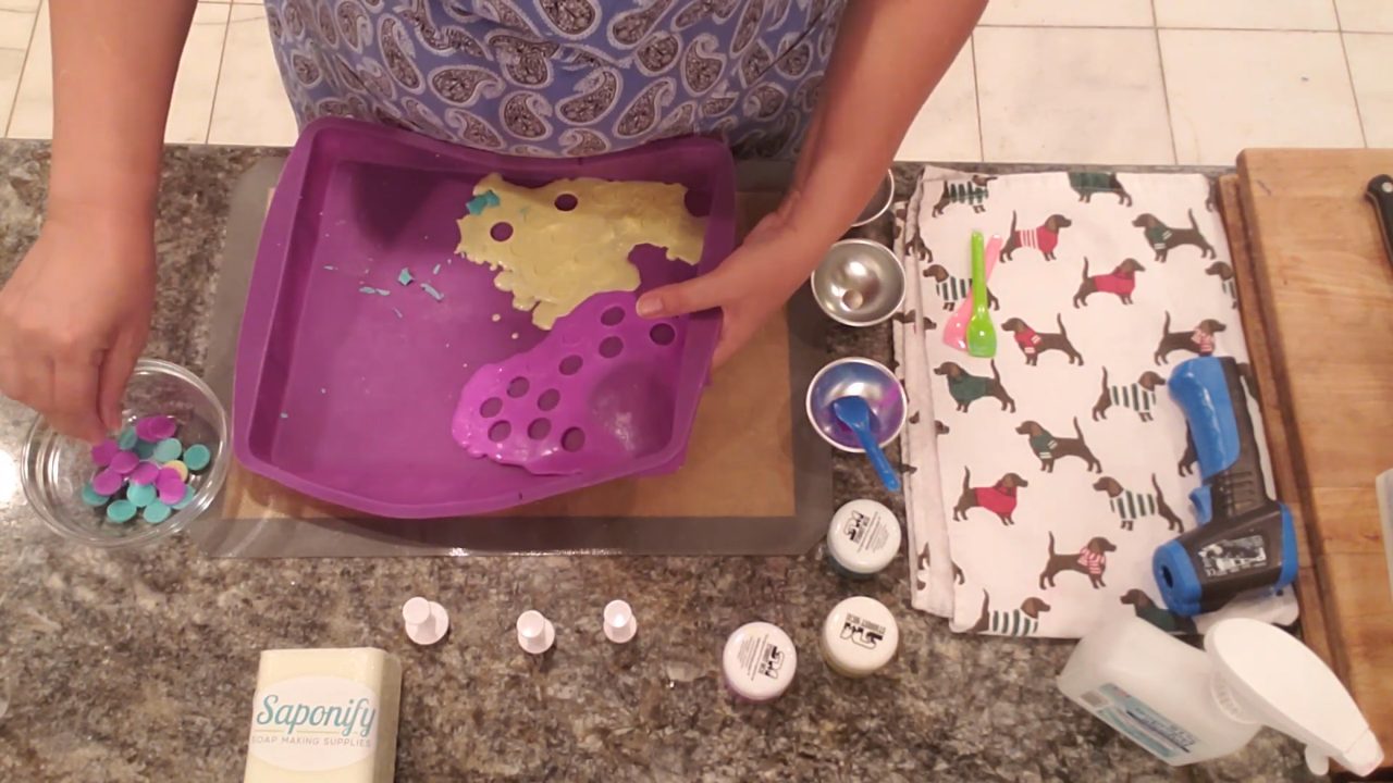 Cutting circle embeds from thin soap sheets with fondant cutters
