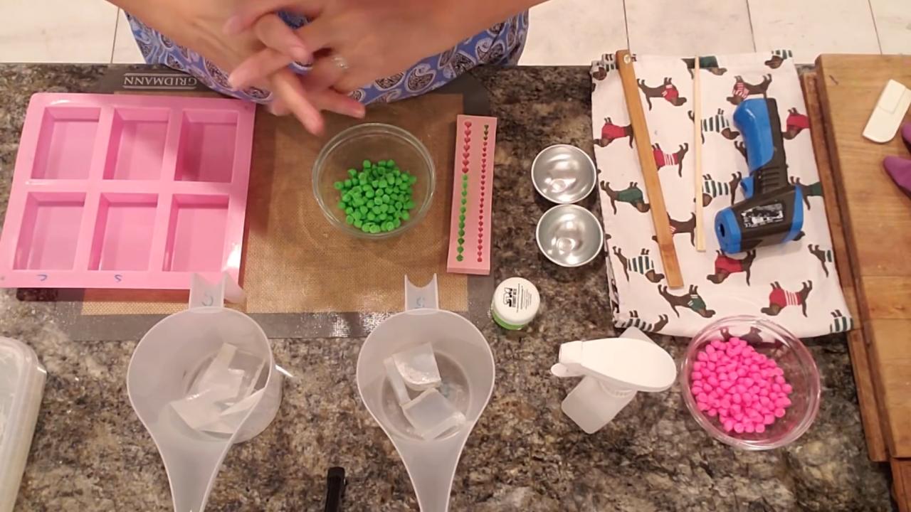 Bowl of neon pink and green soap bead embeds