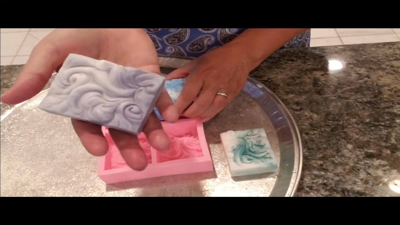 Finished purple swirled cloud wave melt and pour soap bar