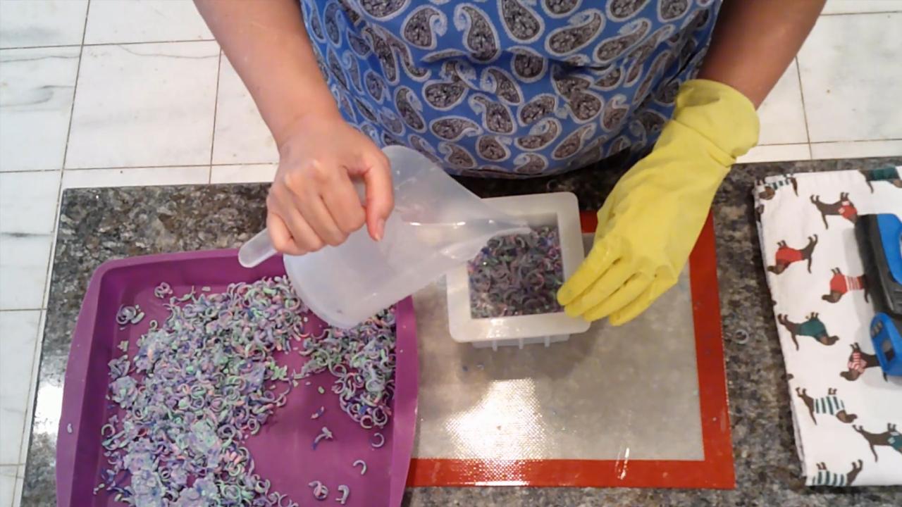 Adding soap confetti to clear soap
