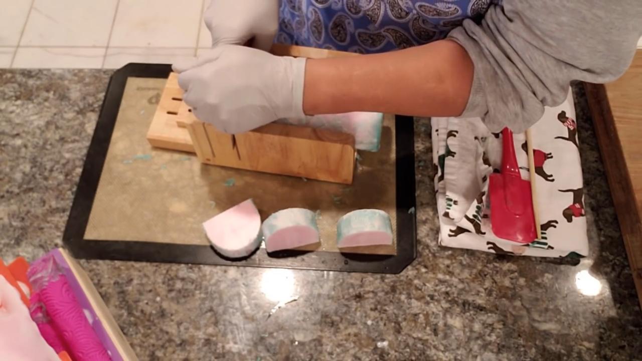 Finished melt and pour soap bars with a curved textured top