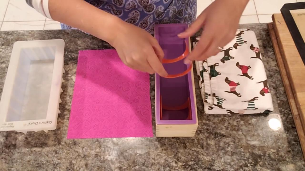 Plastic taco holders and an impression mat for a DIY curved soap mold
