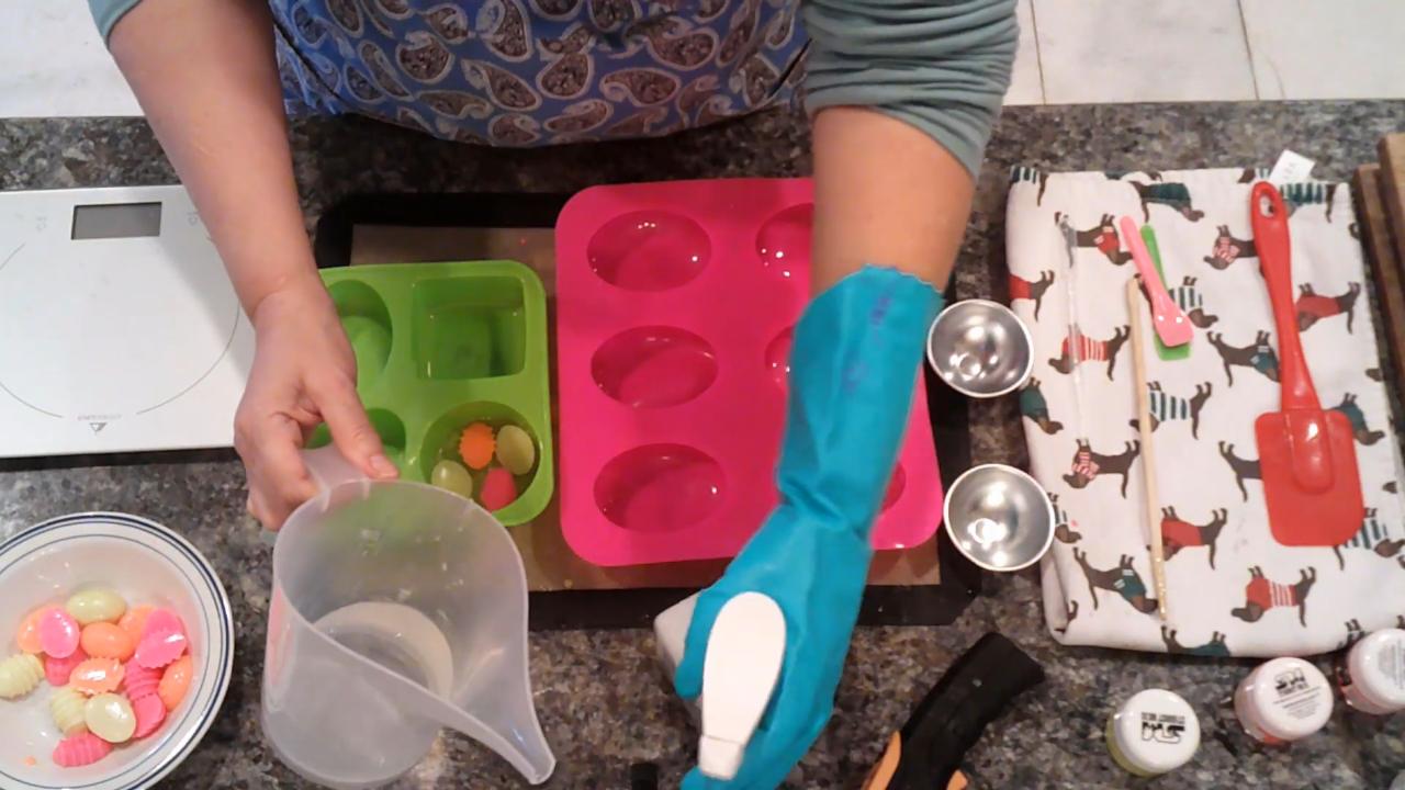 Placing egg embeds into clear soap