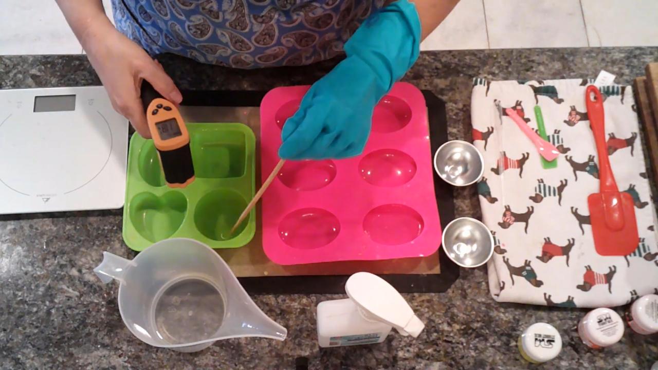 Pouring a thin layer of crystal clear soap