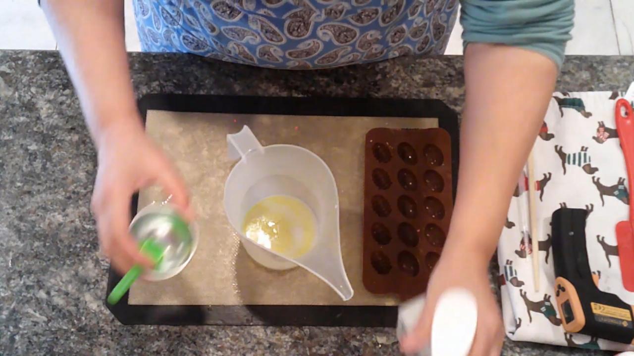 Mixing pale yellow soap for egg embeds