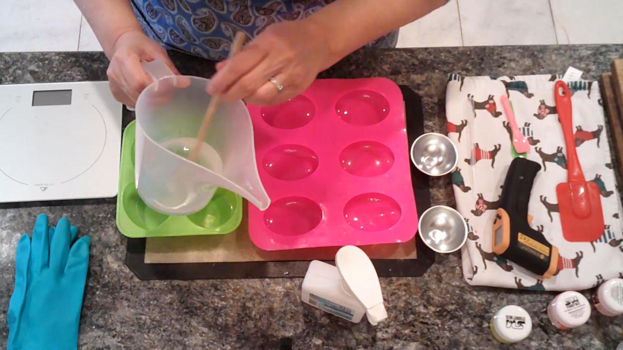 Egg shaped and round soap molds ready for pouring