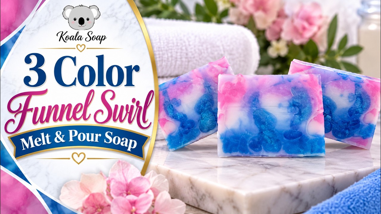 3 Color Funnel Swirl Melt and Pour Soap with a Silicone Funnel