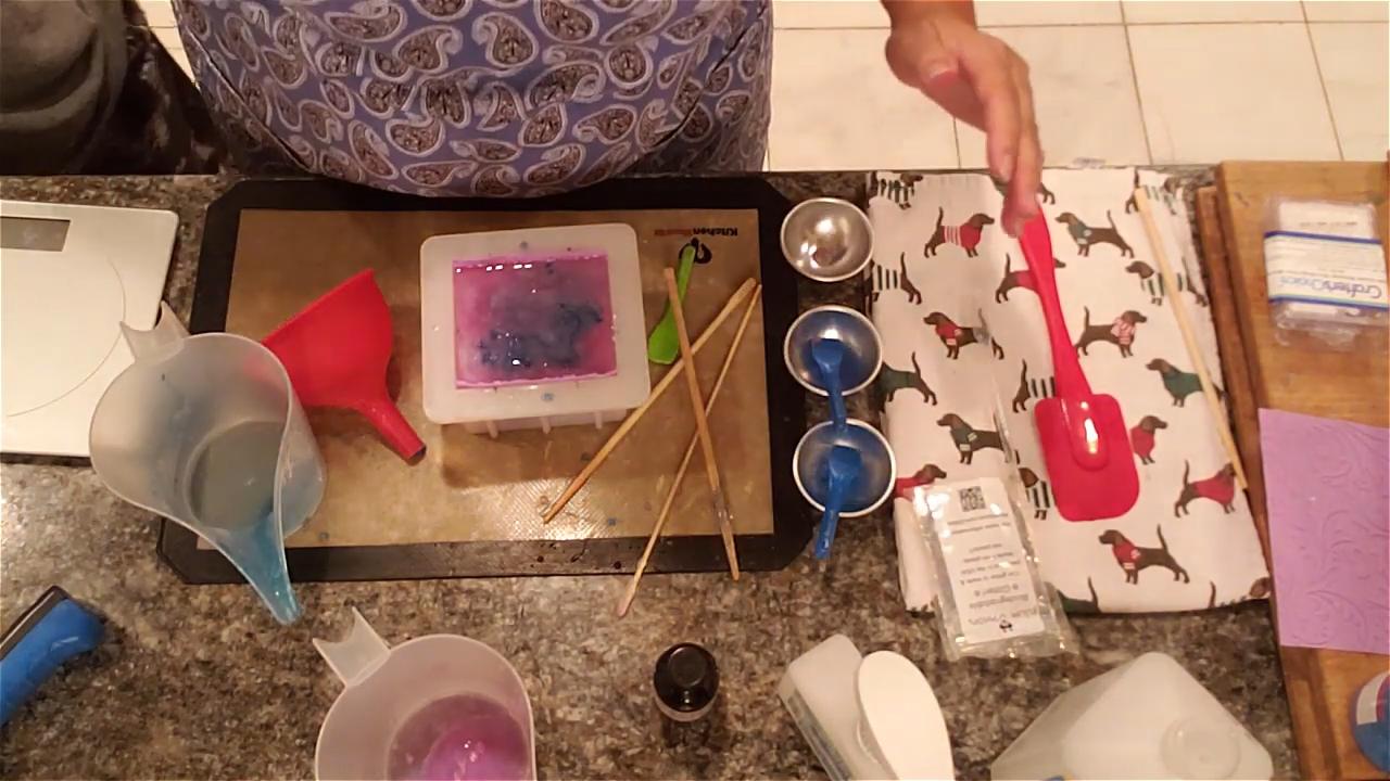 Top of the funnel swirl soap after pouring