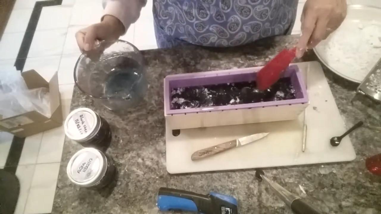 Galaxy soap layer with white soap shavings