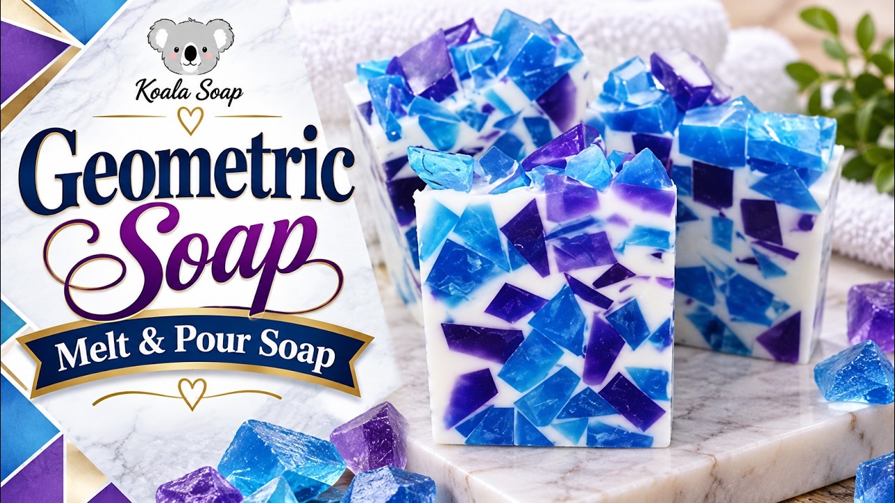 Geometric Melt and Pour Soap with Cut Blue and Purple Embeds