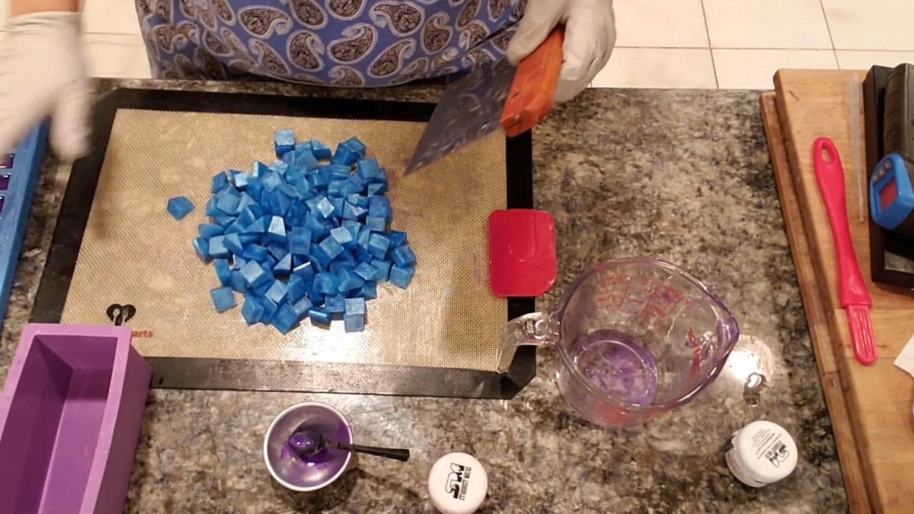 Chopped blue soap embed pieces