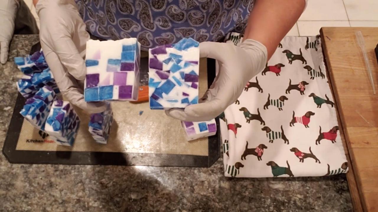 Geometric embed soap compared with the first blocky attempt