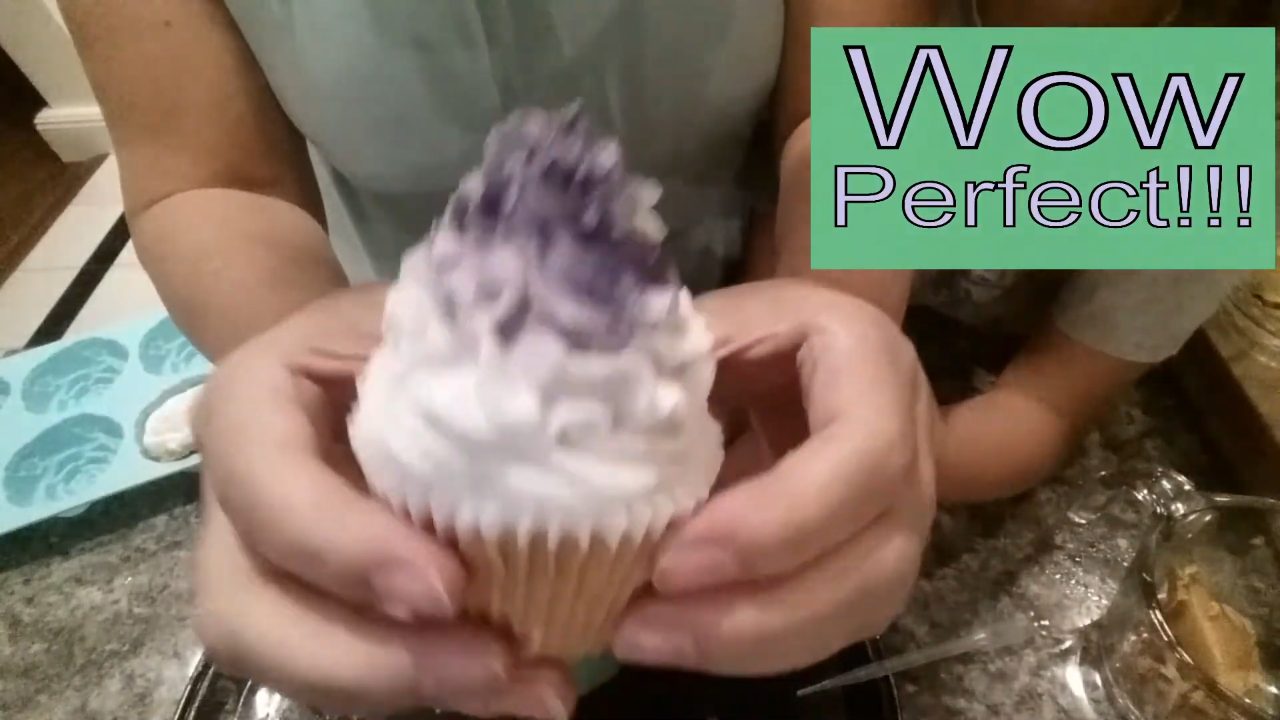 Finished giant cupcake melt and pour soap with purple frosting and gold base