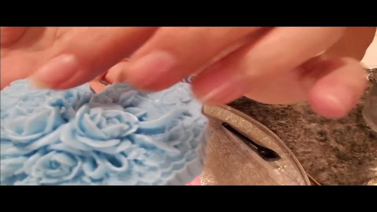 Close up of the roses on the heart soap