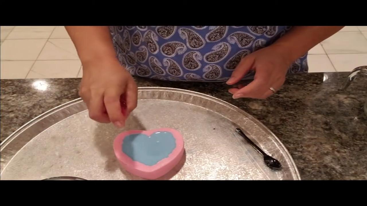 Heart mold filled with blue soap