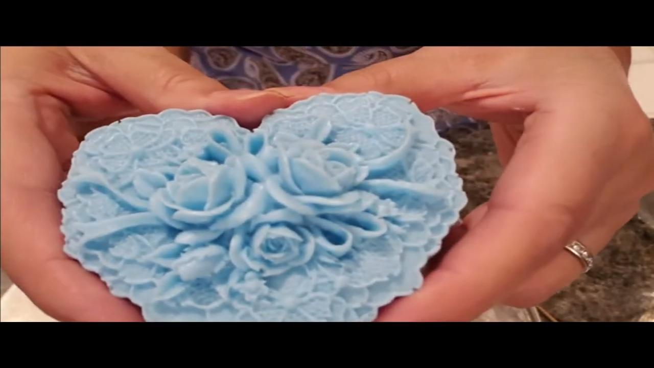 Rose and lace detail on the heart soap