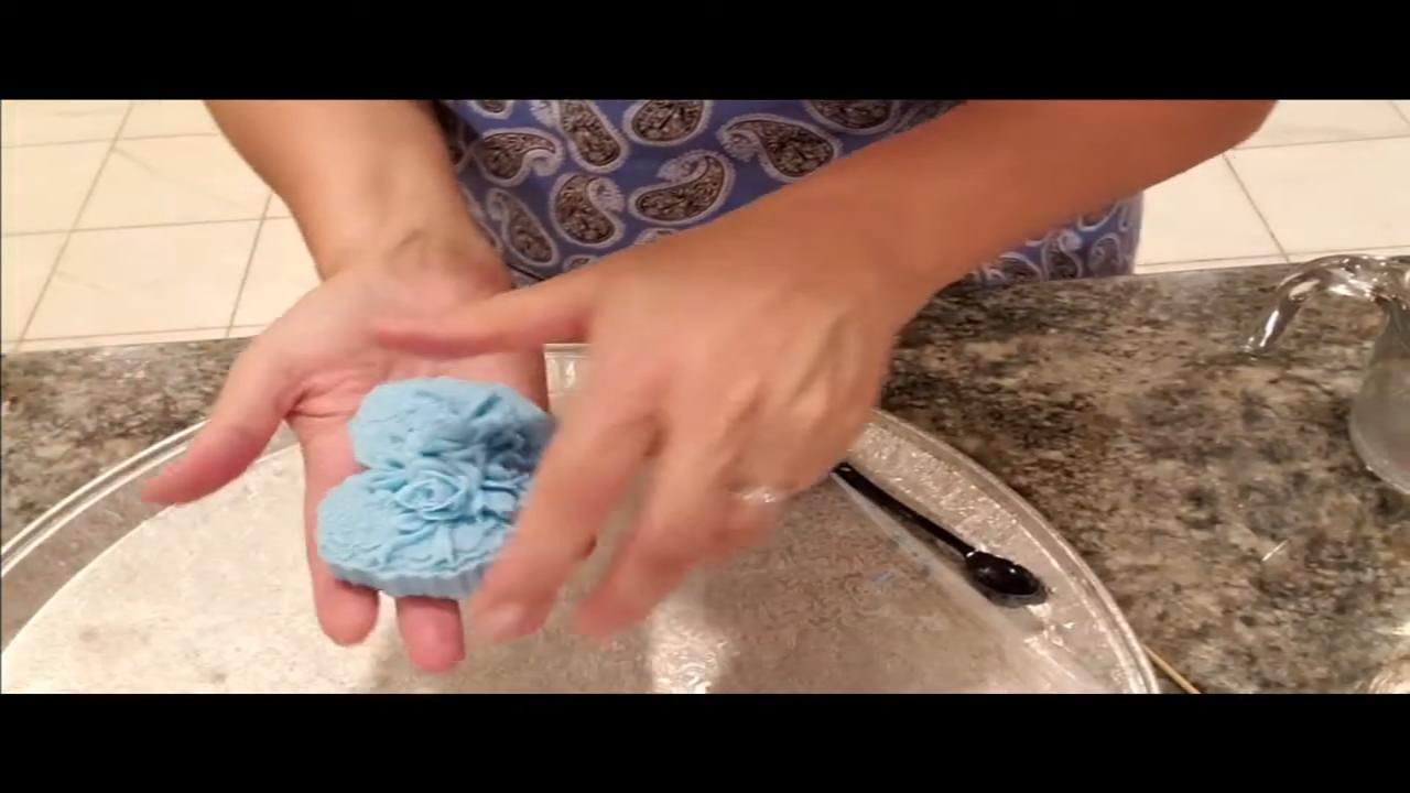 Unmolded blue heart floral lace soap