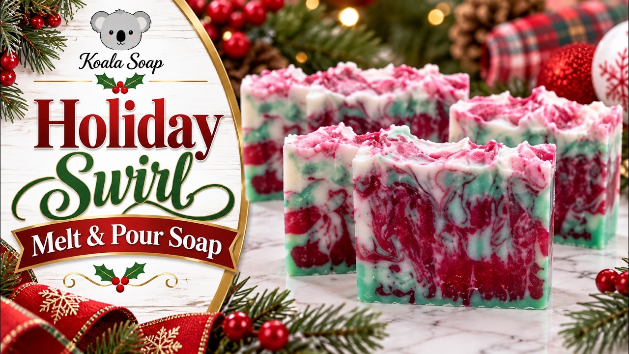 Holiday Swirl Melt and Pour Soap: Red, Green and White Pine Christmas Soap