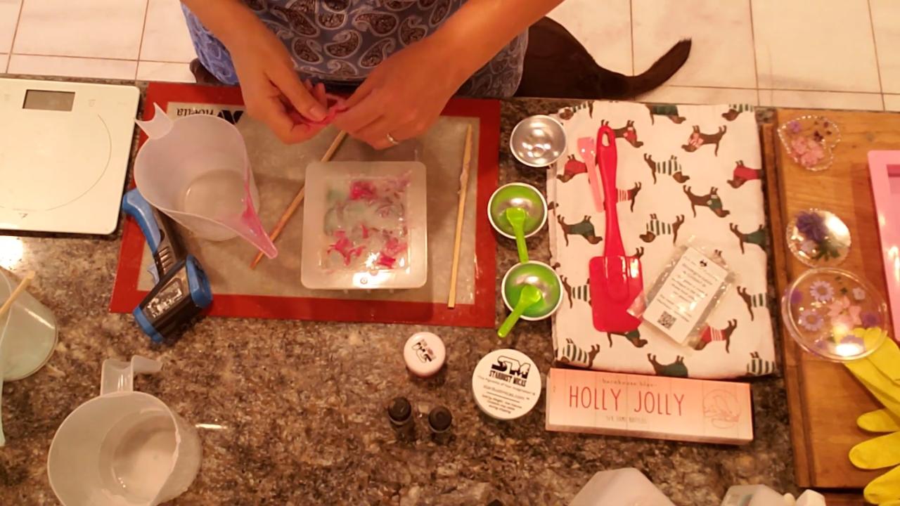 Tucking soap skins into the top of the loaf for texture