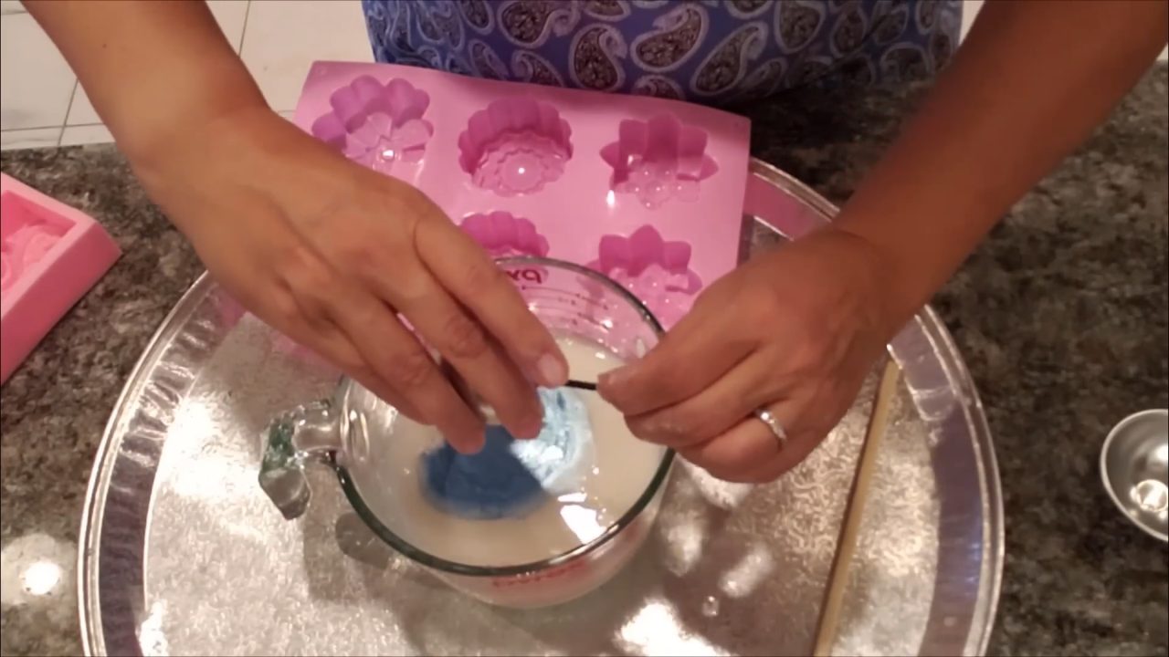 Adding blue color to white melt and pour soap