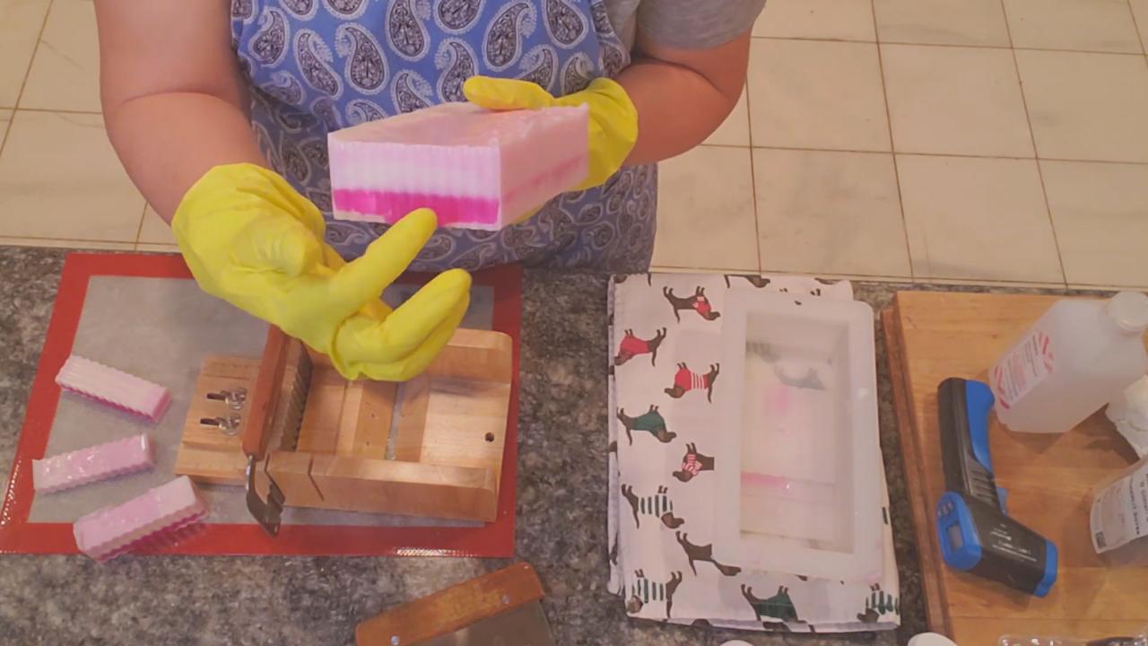 Cut bars showing three pink layers