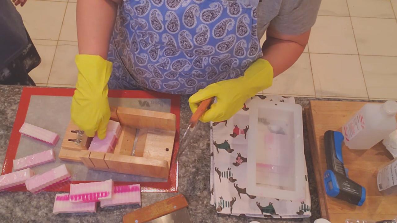 Finished pink melt and pour soap bars