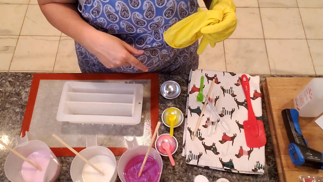 Three cups of pink, light pink and white melt and pour soap