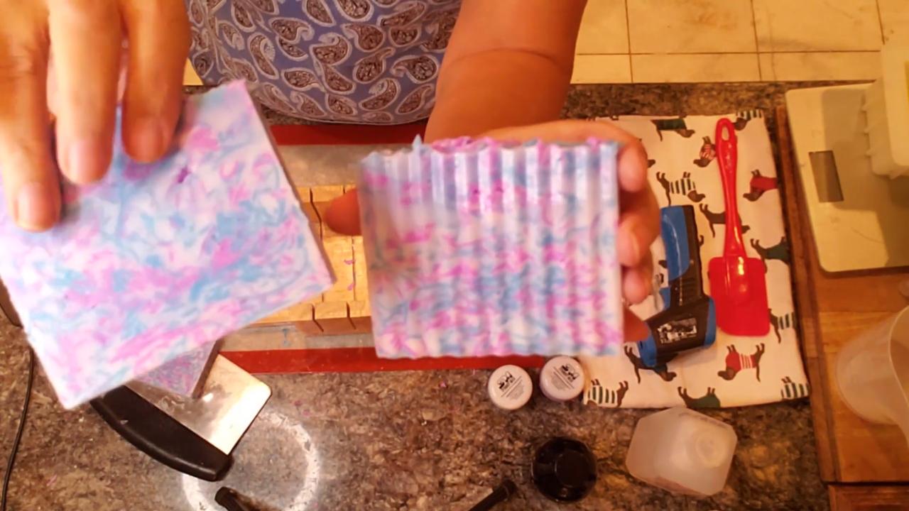 Flat cut and wavy cut neon confetti soap bars
