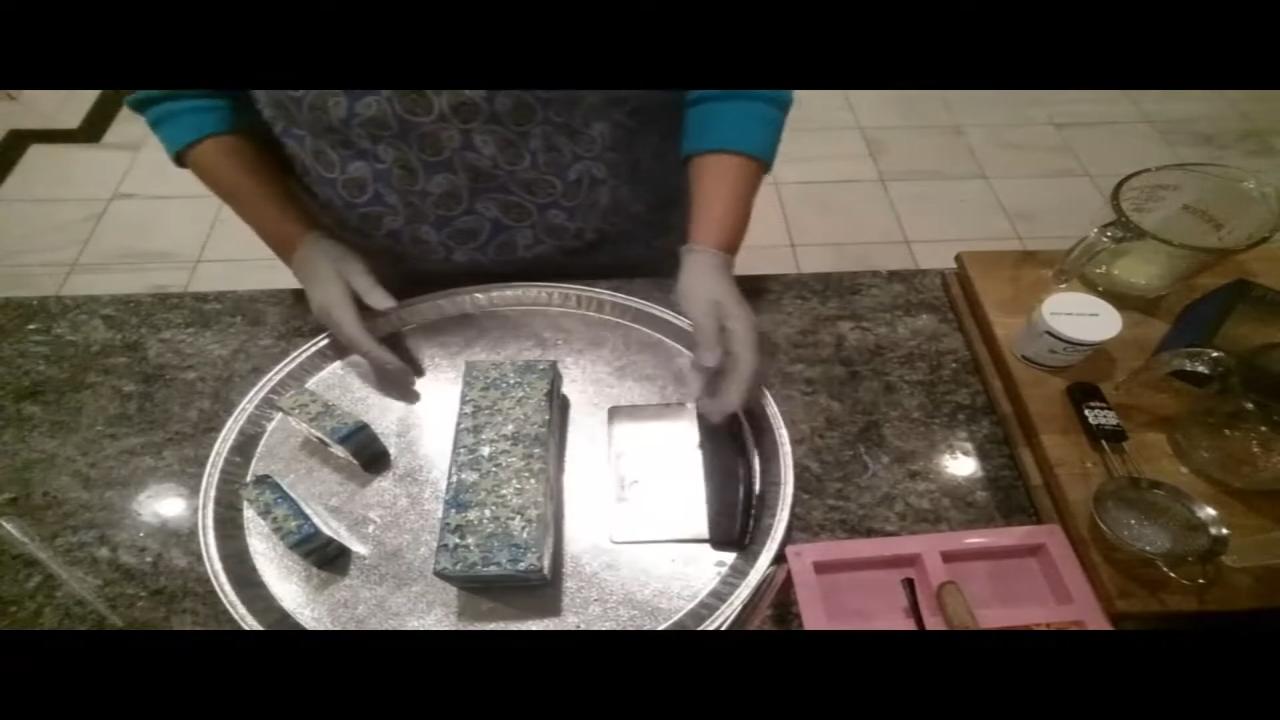 Cut bars of night sky star melt and pour soap