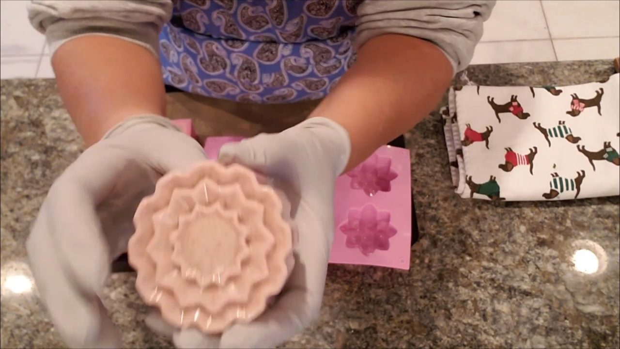 Unmolded pink oatmeal kaolin clay flower soap