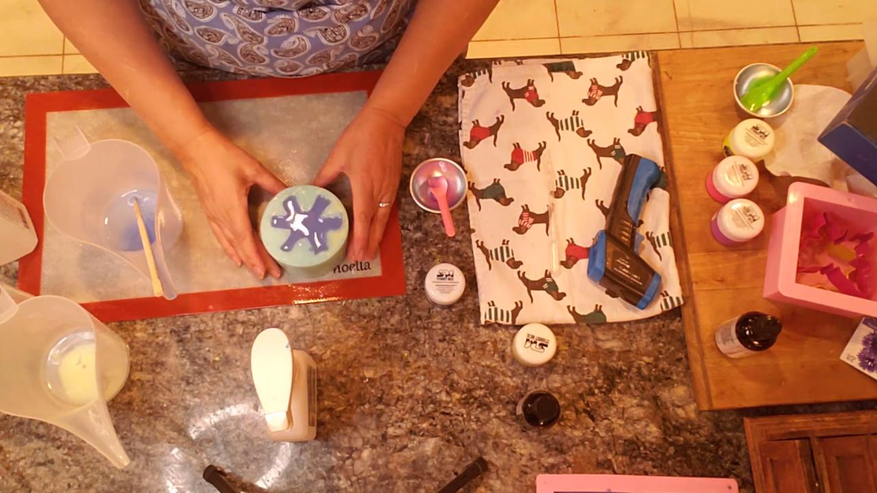 Orchid mold filled with blue soap