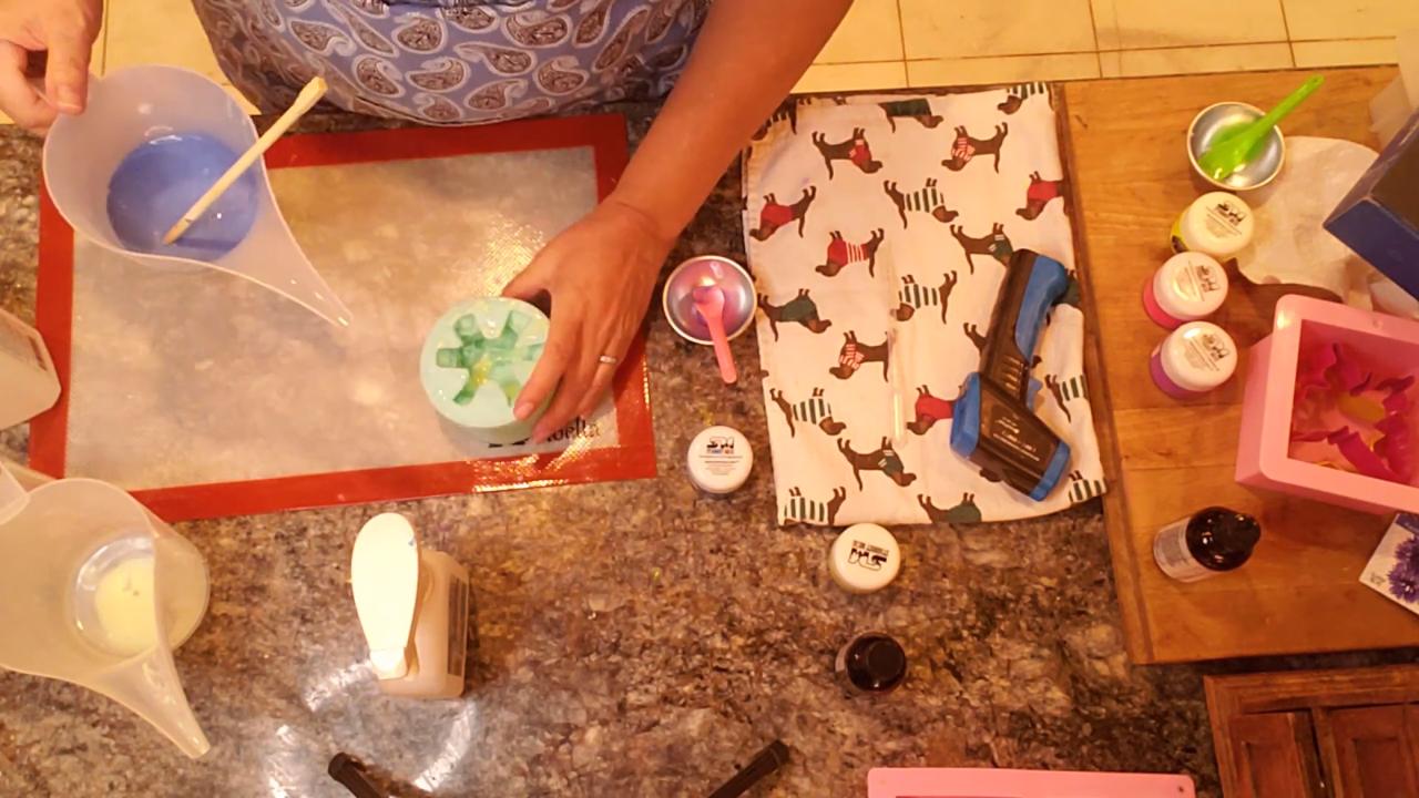 Mixing a fresh icy blue soap in a clean cup
