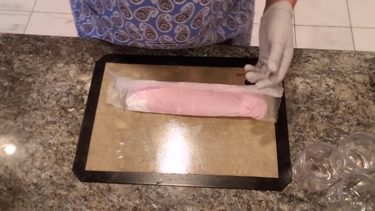 Whipped soap rolled into a log in press and seal wrap