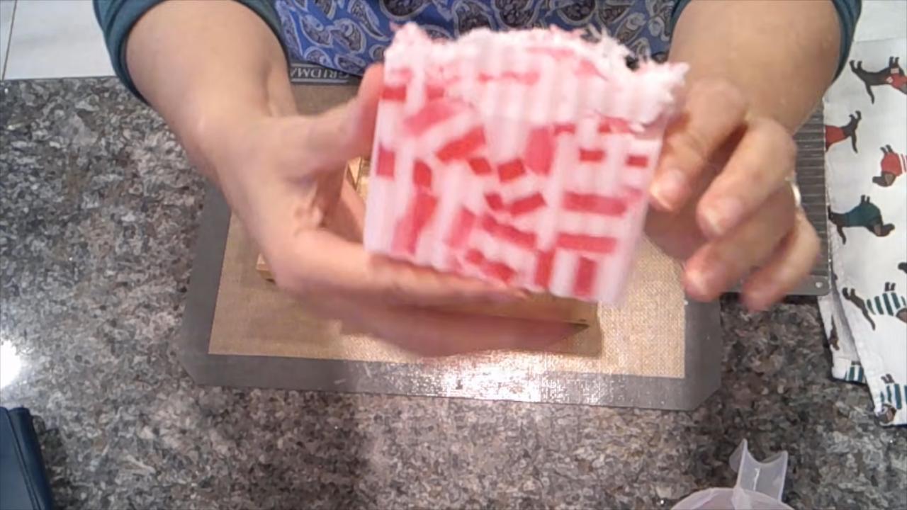 Unmolded Peppermint Snowdrift soap loaf