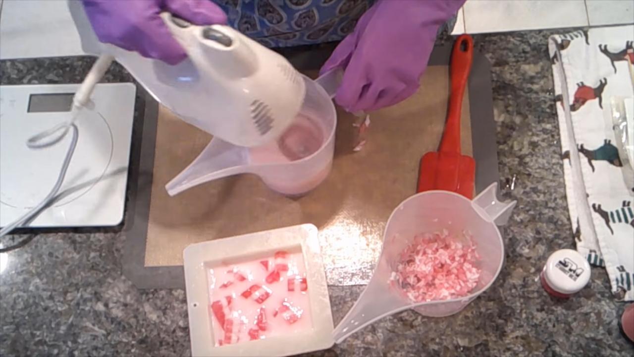 Whipped soap frosting with pink freckles