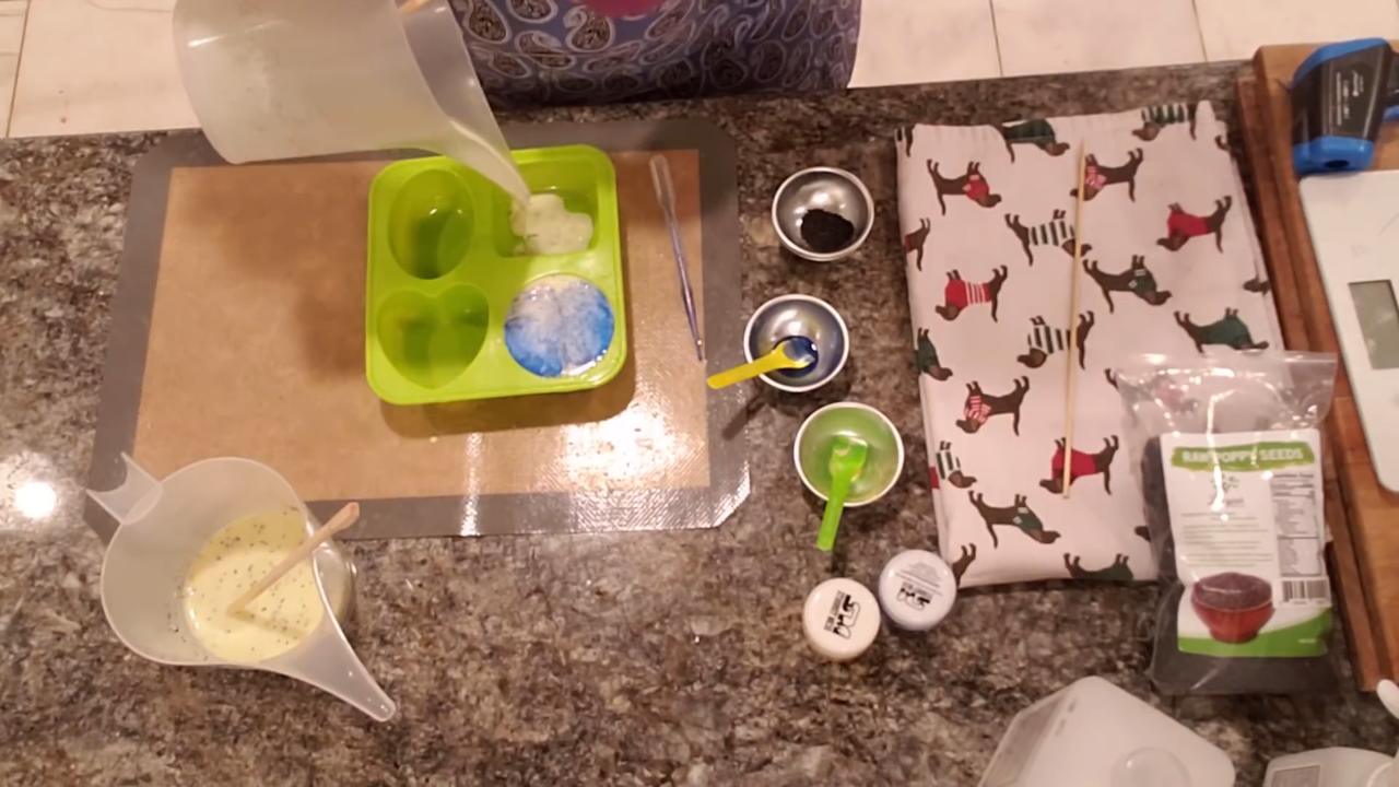 Poppy seed soap poured into the multi-shape mold